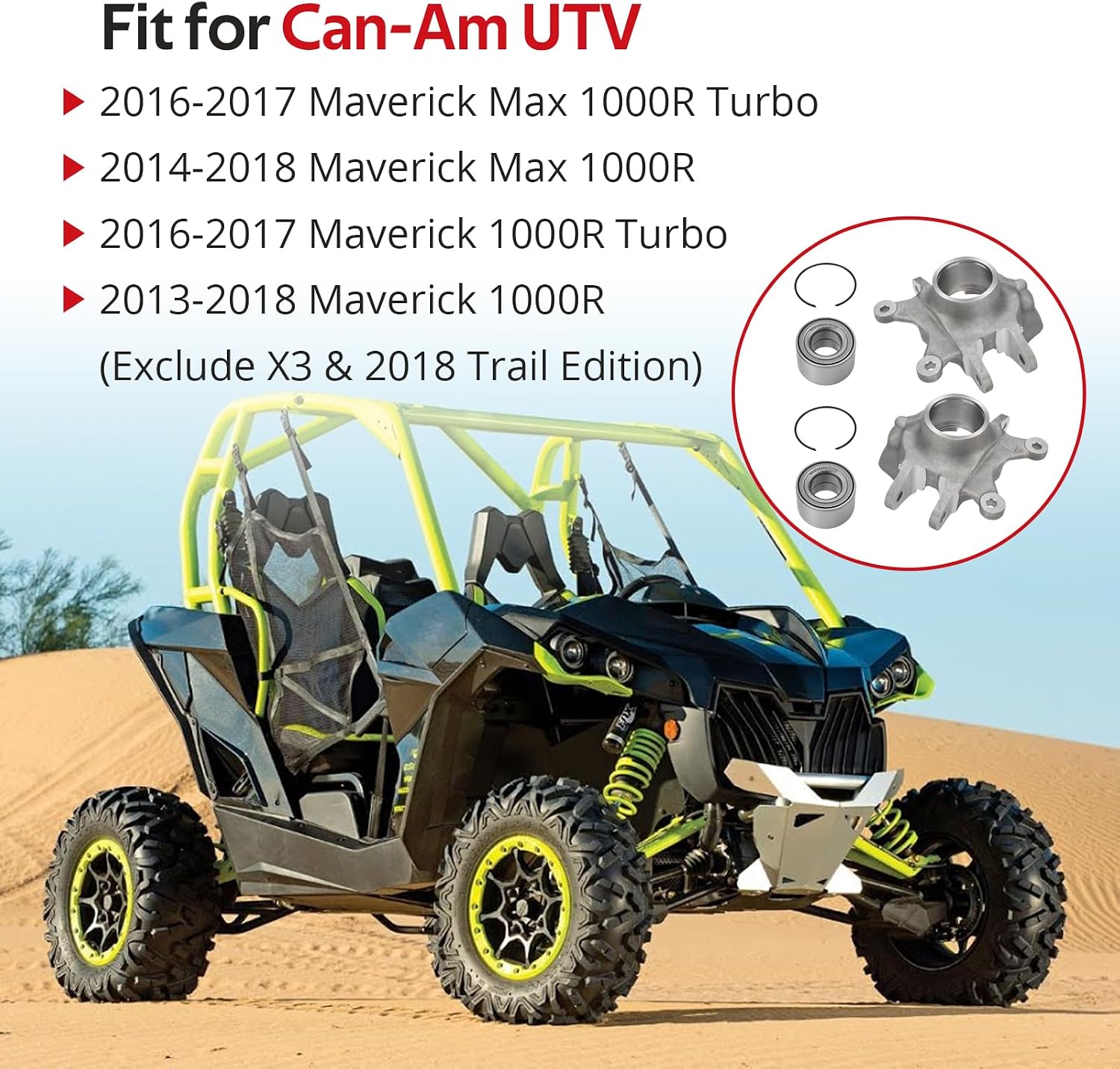 JAVIK Rear LH+RH Wheel Axle knuckle & Bearing kit Fit for Can-Am Maverick Max 1000R Turbo 2014-2018,O.E.M#705501731 705501730