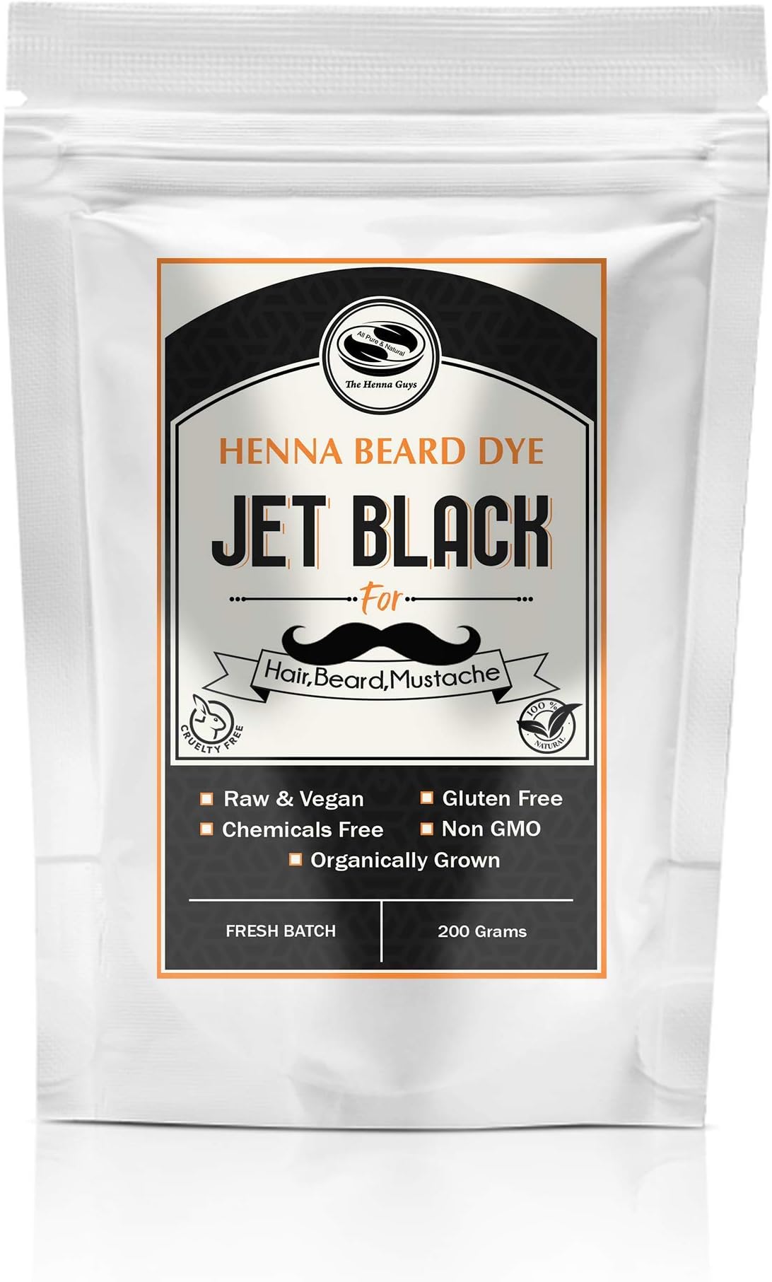 Jet Black Henna Beard & Hair Dye for Men-100% Chemical Free & Natural for Hair, Beard, Mustache- 2 Step Process (1 Pack, Jet Black)