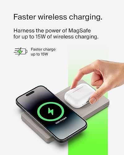 Miniatura 2 de Belkin BoostCharge Pro - Almohadilla de carga inalámbrica 2 en 1 con MagSafe de 15 W, cargador de iPhone de carga rápida compatible con iPhone 15,