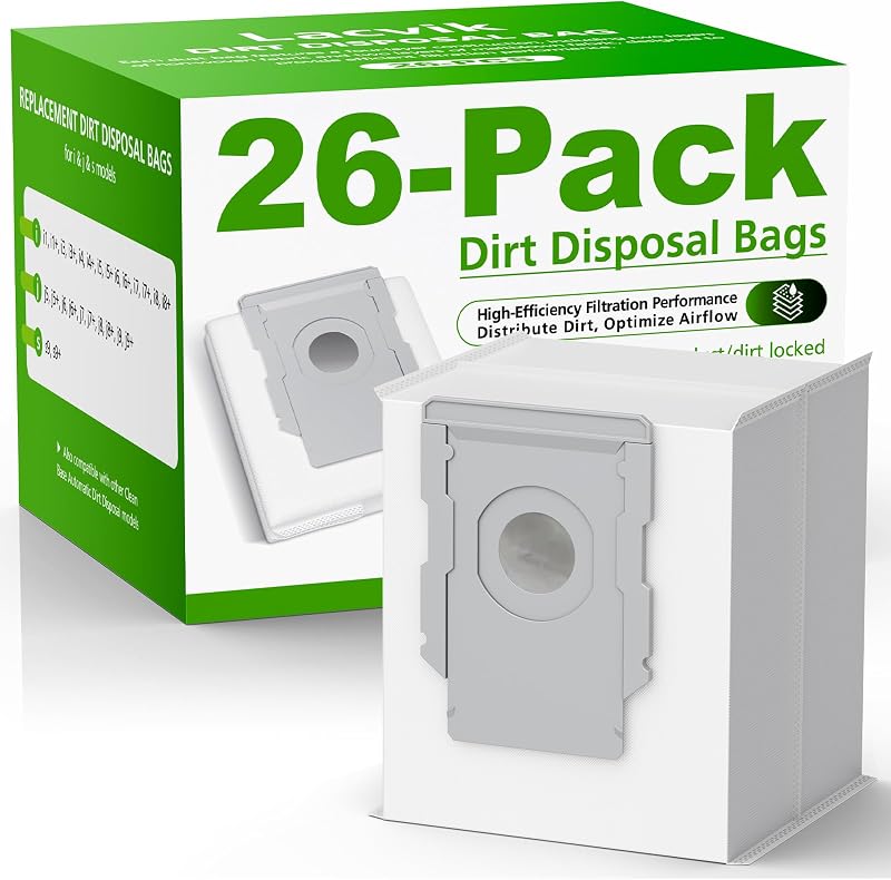 Paquete de 26 bolsas de aspiradora Roomba para iRobot Roomba 415X 104 105 405 504 505 705 | para i7+, i8+, i3+, i4+, i5+, i6+, j5+, j6+, j7+, j8+, j9+, s9+, Combo 10 Max, bolsas de eliminación de suciedad para todos los modelos Clean Base