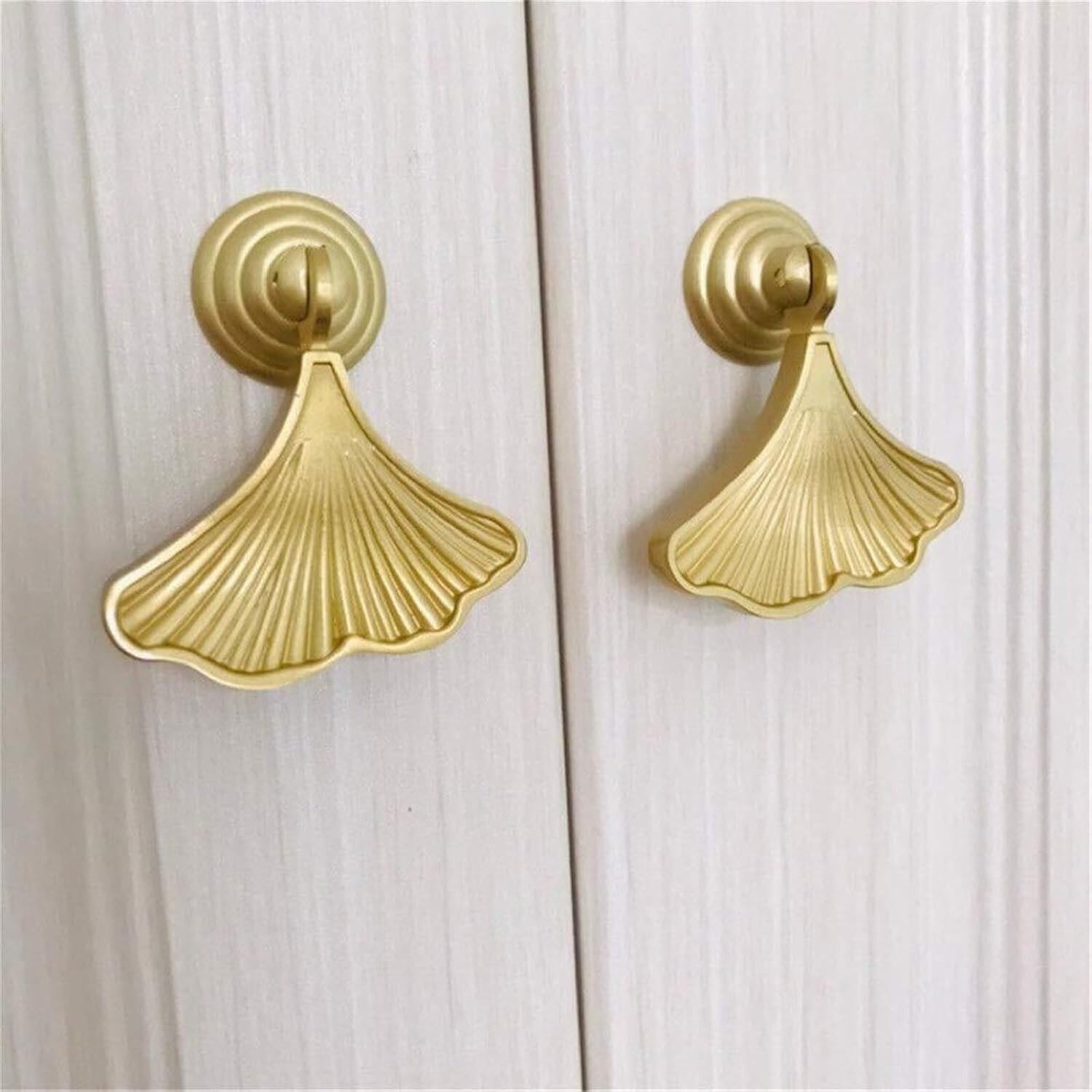 Solid Brass Golden Drop Pendant Pull Handle Ginkgo Leaf/Mermaid Tail Shape Cabinet Knobs Gate Handles Hardware Set Furniture Wardrobe Drawer