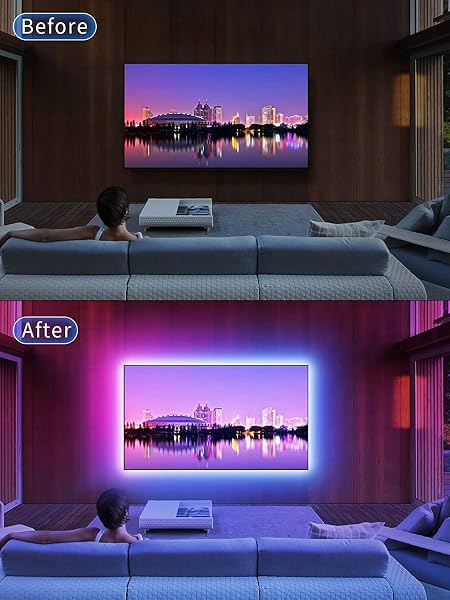 GIPOYENT TV Light Strip, 5M TV Backlight, for 45-75 Inch TV, Music Sync LED TV Light with Bluetooth Function - RGB Color Changing Light Strip for Home Theater (16.4ft) - 4