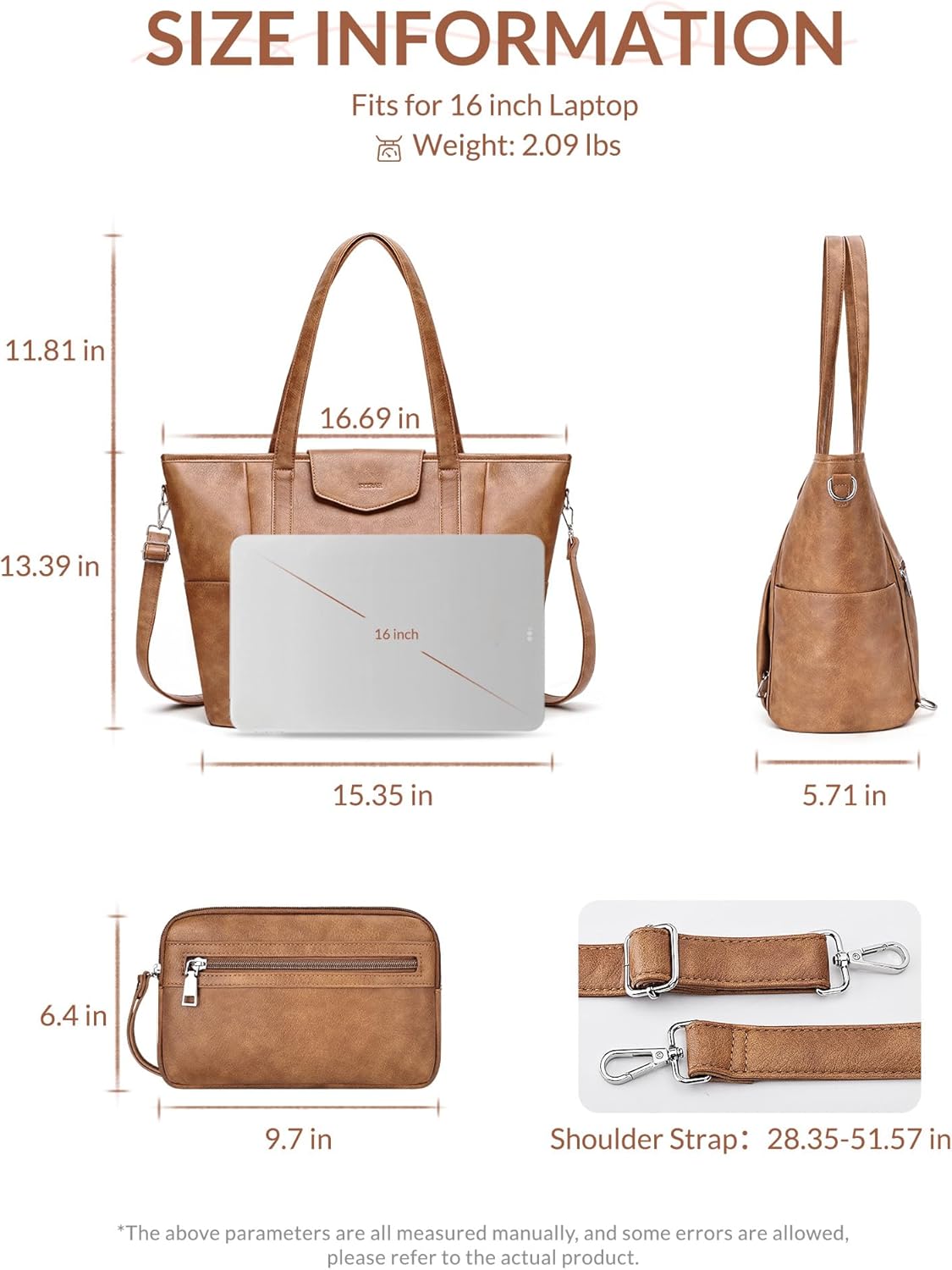 Laptop Bag for Women Designer Leather Laptop Backpack Purse, 16 inch Computer Tote Bags for Work Travel with Satchel Purse Brown
