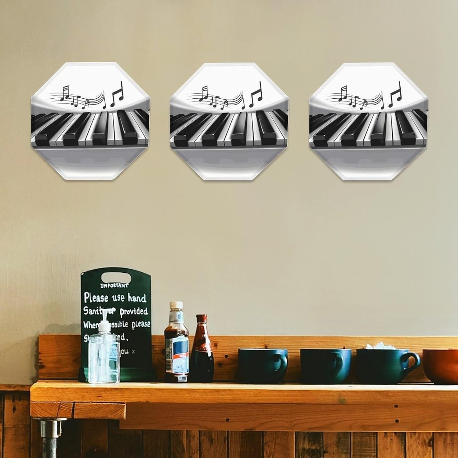 Piano Music Symbol Plaque for Wall Decor, Funny Metal Sign for Home, Lightweight Octagonal Iron Plate for Bar, Personalized Tin Signs for Office, Hallway, 11.8 Inches 3PCS image 4