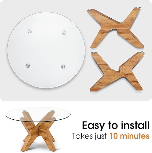 Miniatura 17 de ivinta Mesa de centro redonda de vidrio, mesa central moderna de 31.5 pulgadas con vidrio templado y patas de MDF para sala de estar, oficina, árbol