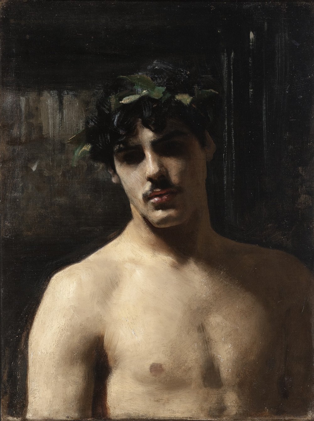 Cuadro de John Singer Sargent enmarcado: Man Wearing Laurels mediano mate negro