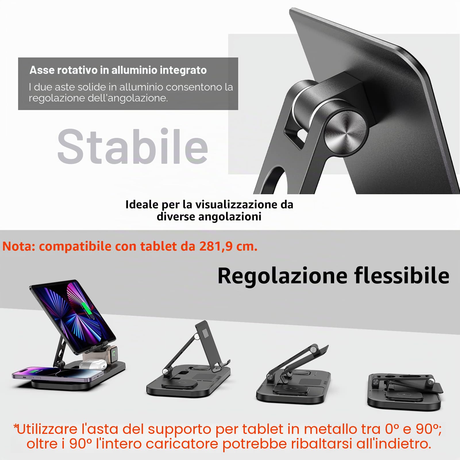 Stazione Ricarica per Apple, 4 in 1 Caricabatteria per Apple Stazione di Ricarica per iPhone 15/14/13/12/11, Dock di Ricarica per Apple Watch 8/7/6/5/SE, AirPods 3/2/Pro, Caricabatteria per iPad