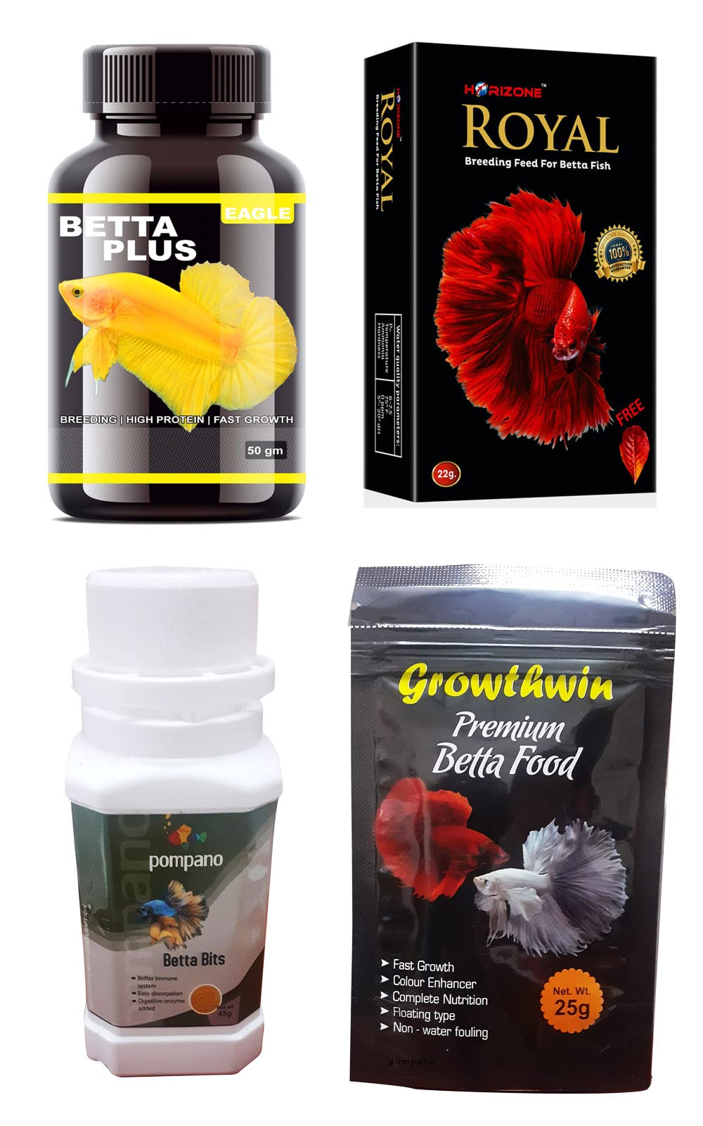 Betta Fish Food Collection Pompano Betta bits, Eagle, Royal & Growthwin Combo Set of 4 Nos Sold by RedBeaks (B09SDF3PR2) Amazon Price History, Amazon Price Tracker