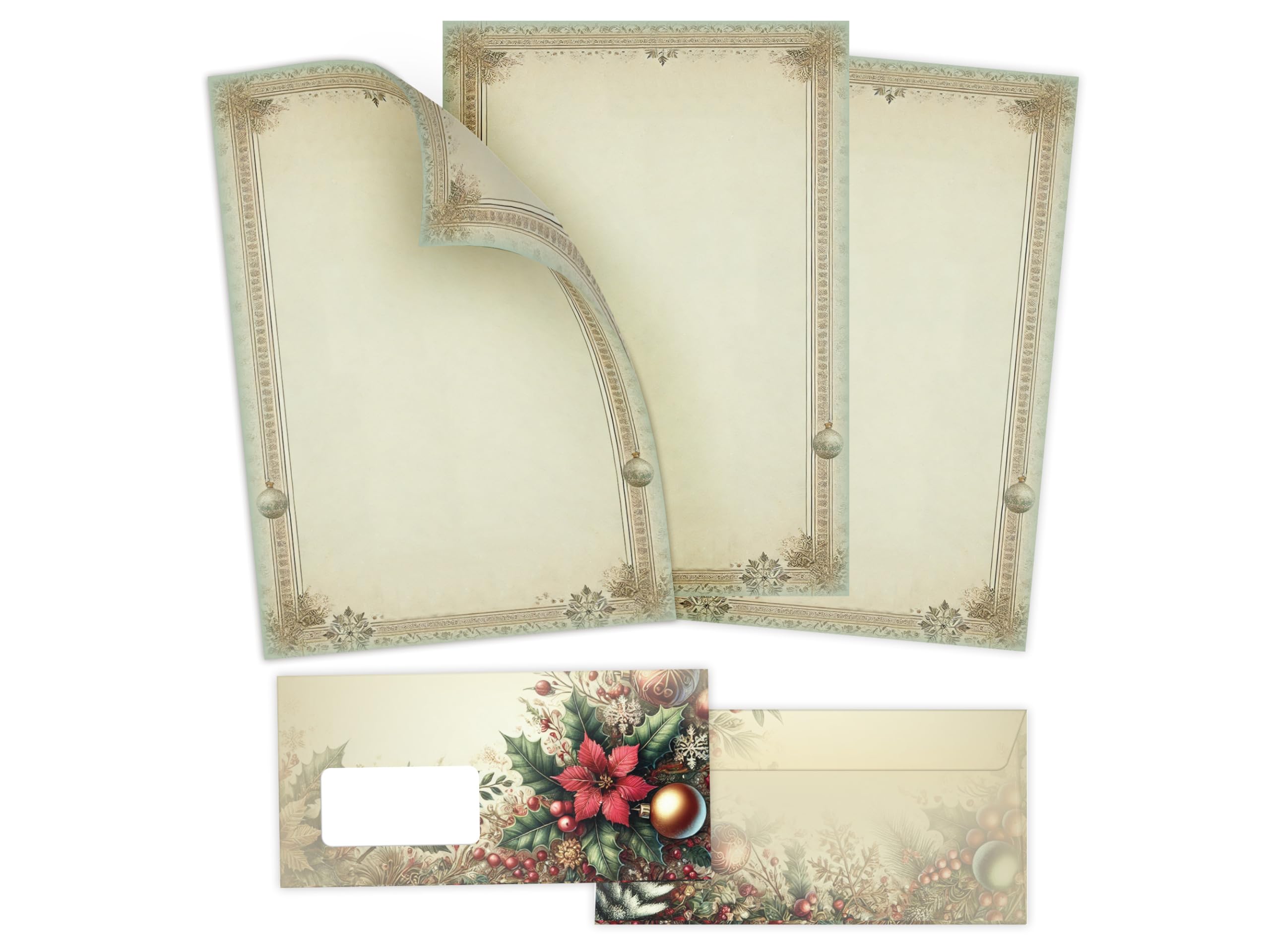 Briefpapier Weihnachten Weihnachtsbriefpapier mit Umschlag Umschlägen mit Fenster Weihnachtspapier A4 für Kunden (250 Blätter + 250 Umschläge)