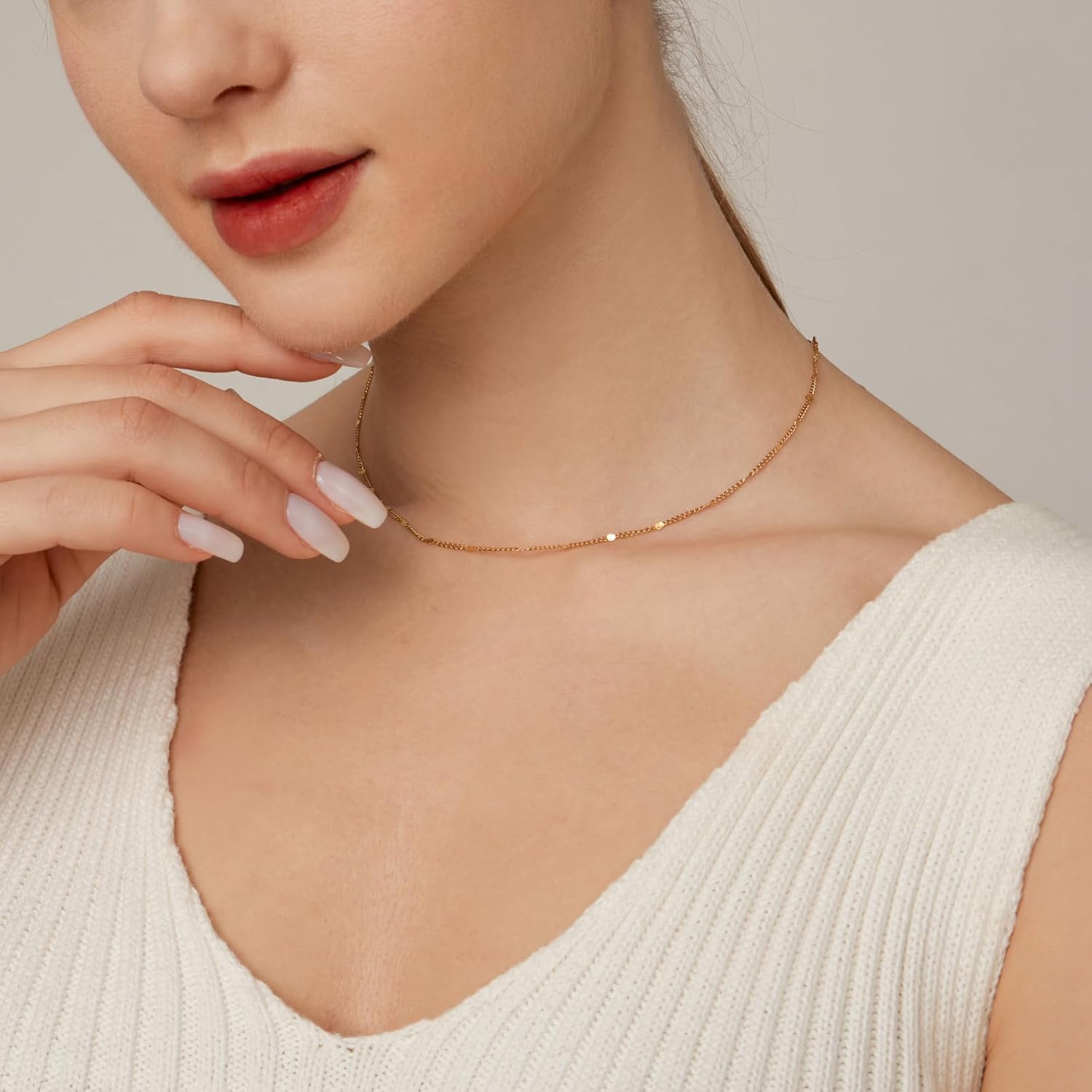 Gold Chain Necklace for Women Dainty 18K Gold Plated Thin Satellite Beaded Turquoise Necklace Simple Layered Boho Jewelry Christmas Gifts - Image 5