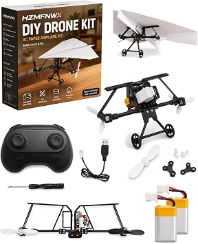 DIY Drone Kit, Rc Paper Airplane Kit, Paper Airplane Not Included, with Gyro Stabilizer DIY Electric Remote Control Plane with Dual Propellers, Lightweight Foldable FlyingDual Battery