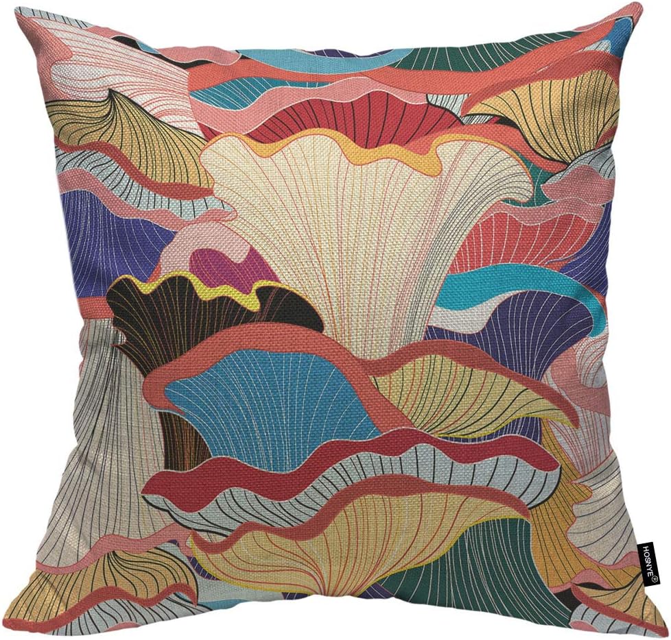 HOSNYE Mushrooms Cotton Linen Throw Pillow Case Beautiful Graphic Pattern of Colorful Pillow Cushion Covers Home Sofa Decorative 18 X 18 Inch