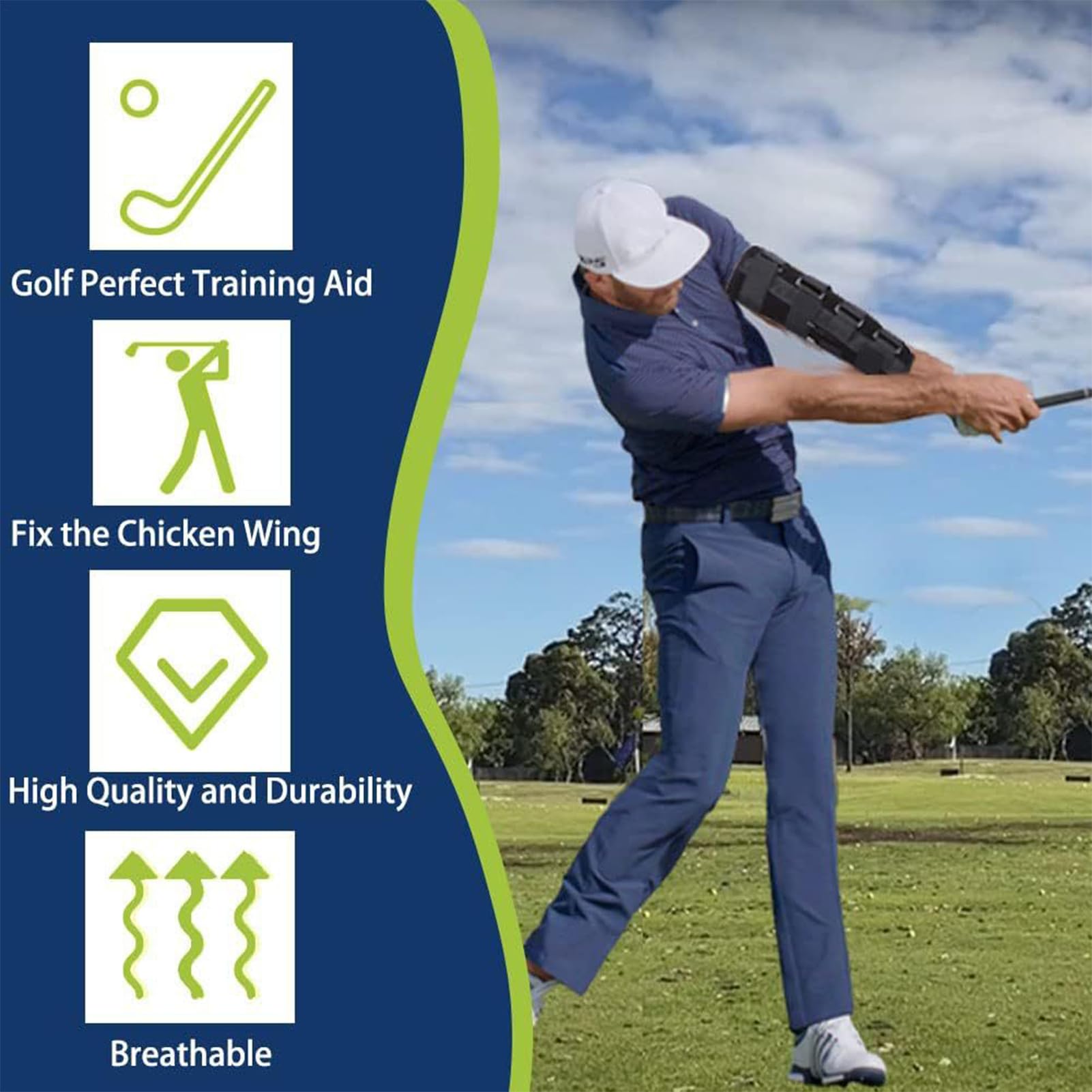 Golf Swing Coude Brace Correcteur de de Golf Entraîneur de Bras Droit Réglable | Aide au positionnement du Bras pour la Pratique, Manchon de Bras de Golf de Compression pour