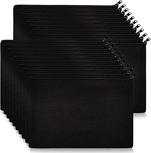 Koolmox 20 Makeup Bags in Bulk, 9x7 Large Plain Black Canvas Pouch with Zipper, Cotton Cosmetic Bags Wholesale for Painting, Heat Transfer Printing, Crafting, Drawing Decoration, Pen Case