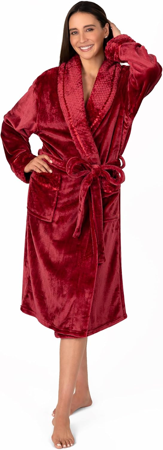 PAVILIA Soft Plush Women Fleece Robe, Cozy Warm Bathrobe, Fuzzy Female Long Spa Robe - Image 8