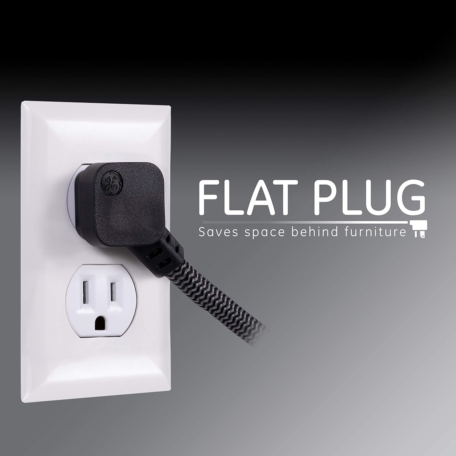 GE UltraPro 6 Outlet Surge Protector, 2 ft Designer Braided Extension Cord, Flat Plug, Long Power Cord, Wall Mount, Black, 44070 : Electronics