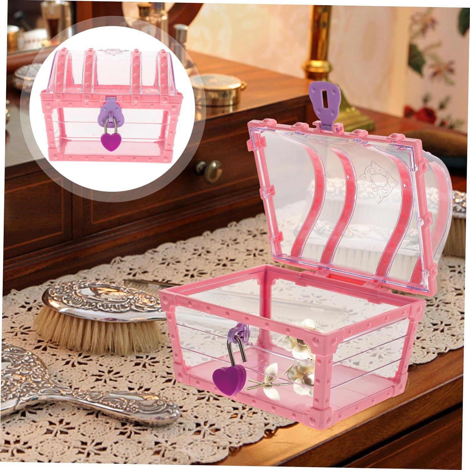 Diamond Jewelry Storage Box for Girls Lockable Crystal Organizer Treasure Chest Color Random Multi-Functional Display Case for Earrings Necklaces and Bracelets