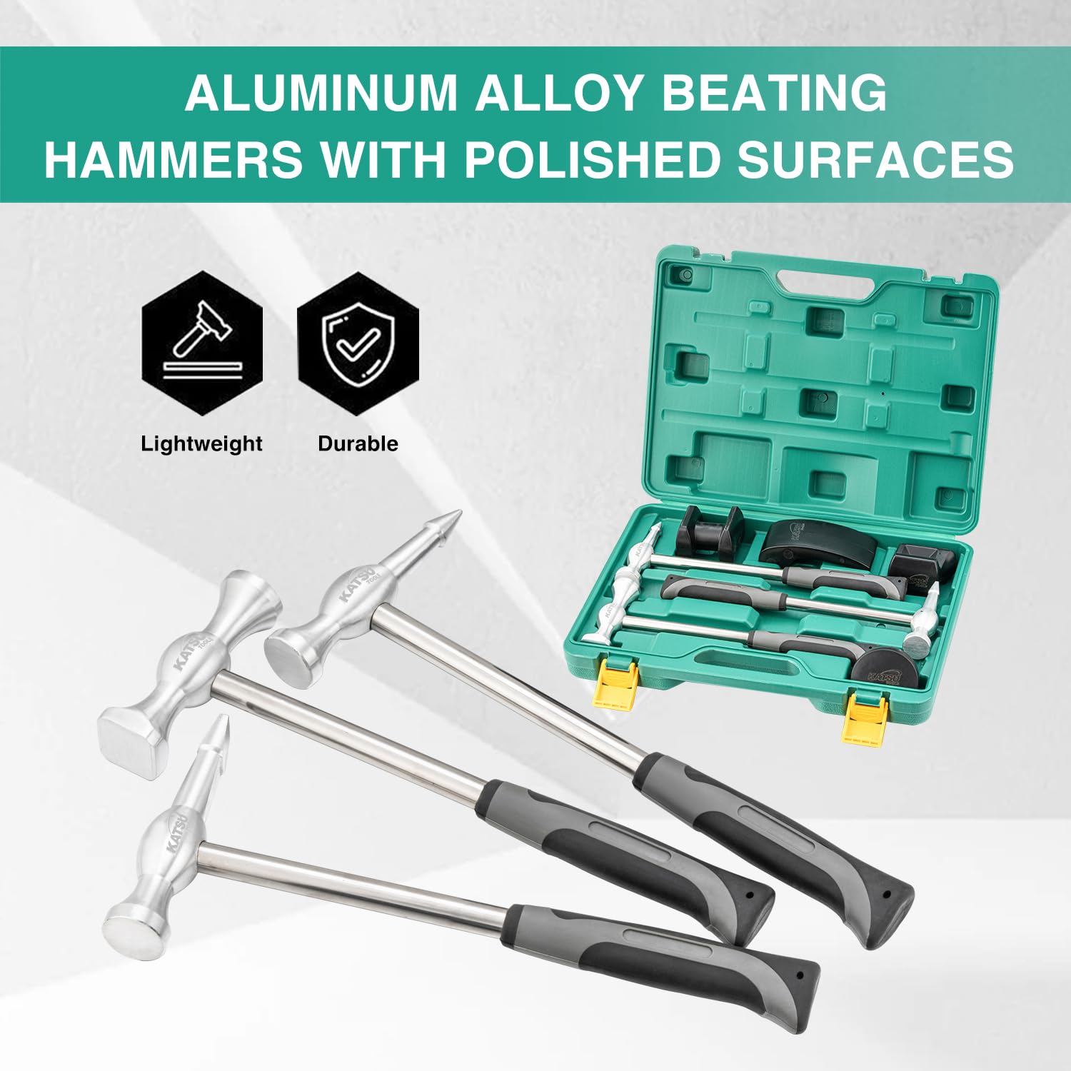 KATSU Tools Set di 7 attrezzi professionali per riparazione ammaccature, in lega di alluminio, carrelli in nylon, leggeri, per la rimozione di ammaccature e carrozzeria, 454232