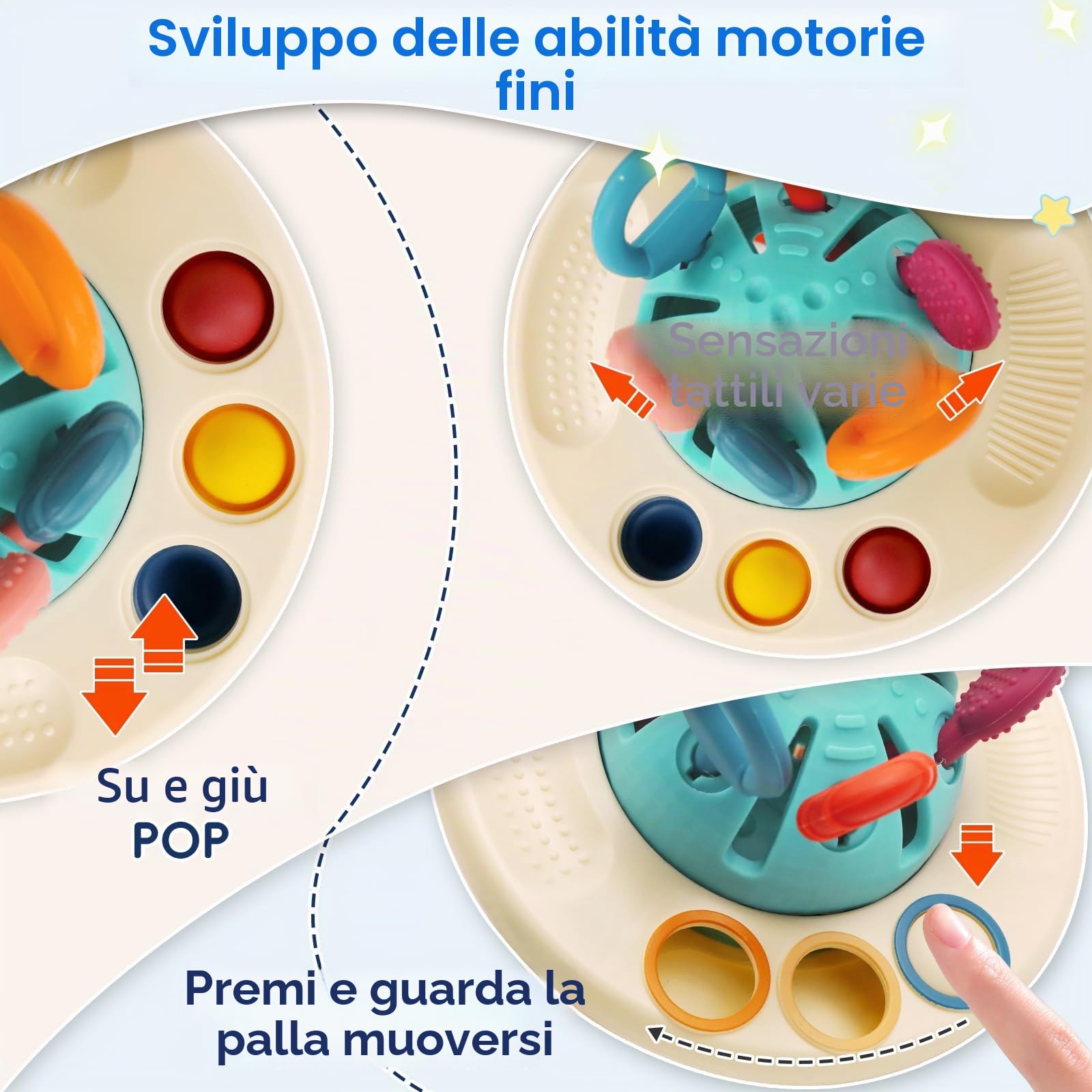 Giochi per Bambini 1 Anno, Giocattoli Sensoriali Montessori per Bambini dai 12 ai 18 Mesi+ Gioco da Tirare UFO Giocattoli Didattici per Lo Sviluppo delle capacità Motorie Fini
