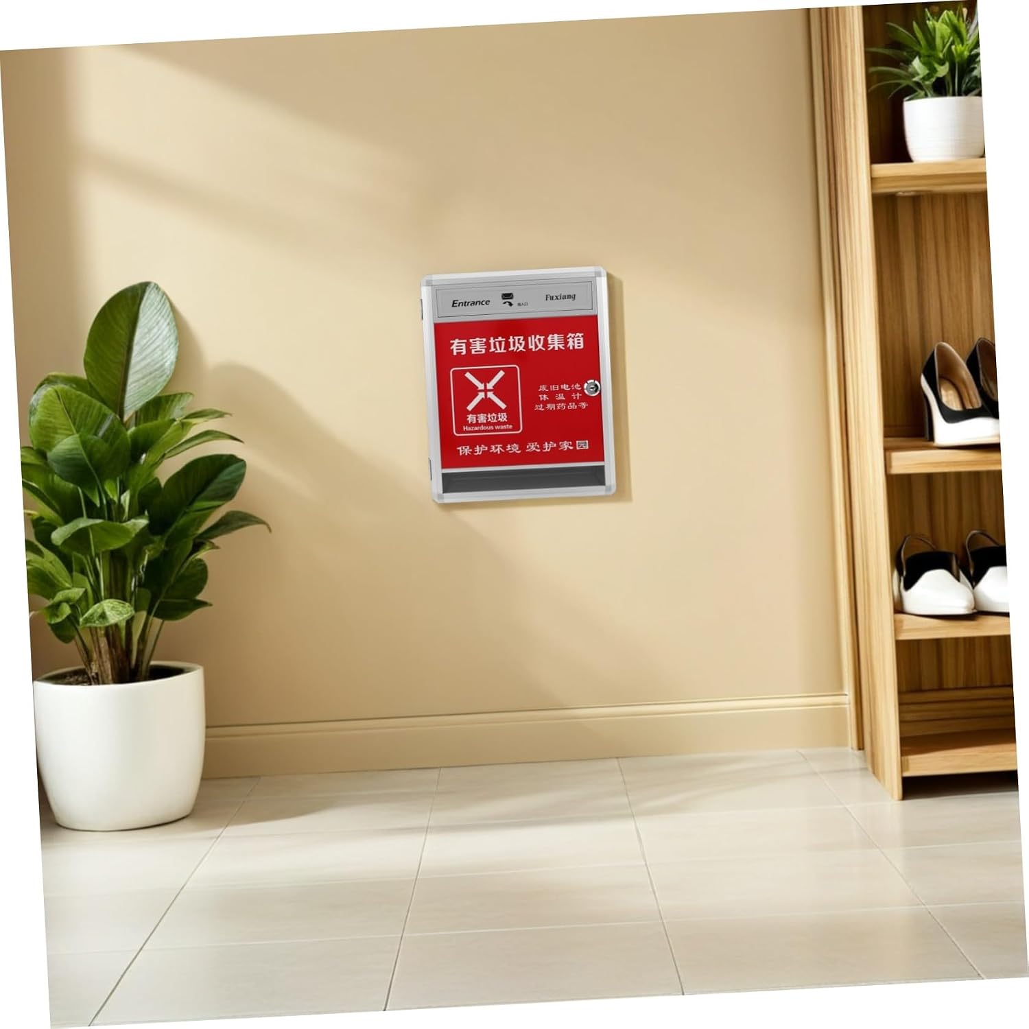 BESPORTBLE Wall Mounted Battery Recycling Bin for Household Waste Storage Silver Metal Battery Disposal Box with Lockable Lid Indoor Office and Recycling