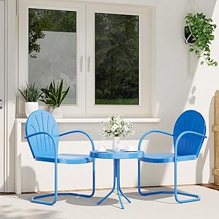3 Pieces Patio Bistro Set, Retro Metal Outdoor Seating Conversation, 2 C...