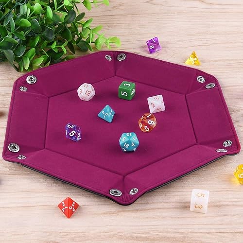Miniatura 7 de SIQUK Bandeja de dados de doble cara, plegable de piel sintética hexagonal y soporte para dados de terciopelo para juegos de rol de mazmorras y