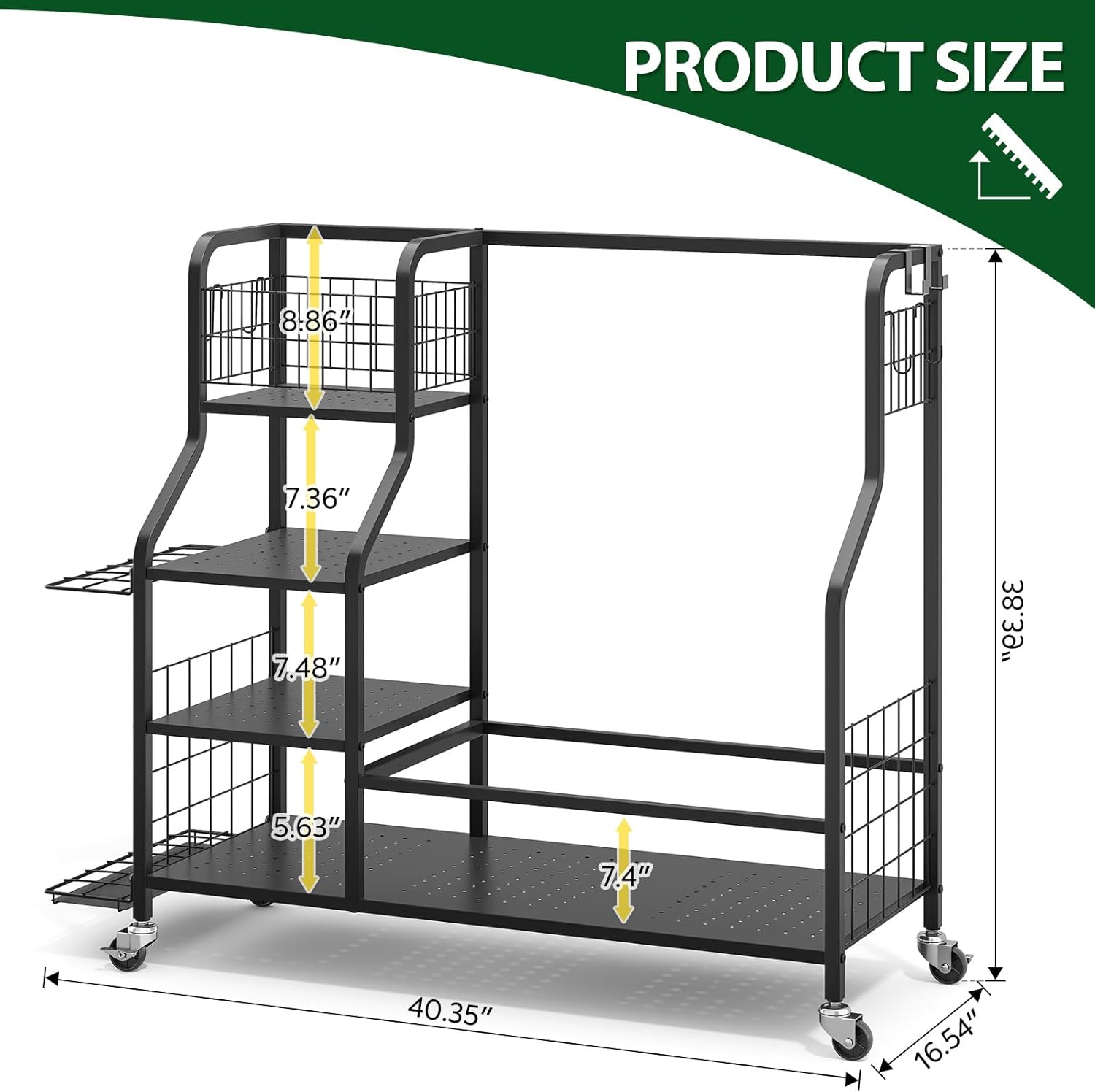 Golf Storage Organizer for Garage, Golf Bag Storage Rack with Lockable Wheels, Heavy Duty Golf Club Organizer with 3-Tier Shelves & Removable Hooks for Golf Accessories, Golf Bag Stand Holder, Black