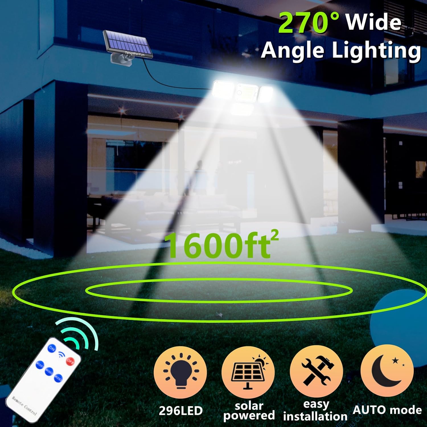 Solar Lights Outdoor, 6400Lum 592 LED Solar Powered 240° Dual Motion Sensor Flood Lights,Dusk to Dawn Solar Security Wall Lights with 16.5Ft Cable Waterproof for Outside, Garage (2Pack Separation)