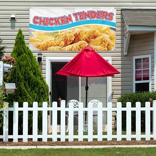 Miniatura 3 de Vinyl Banner Multiple Sizes Chicken Tenders Advertising Printing C Restaurant & Food Outdoor Weatherproof Industrial Yard Signs White 4 Grommets