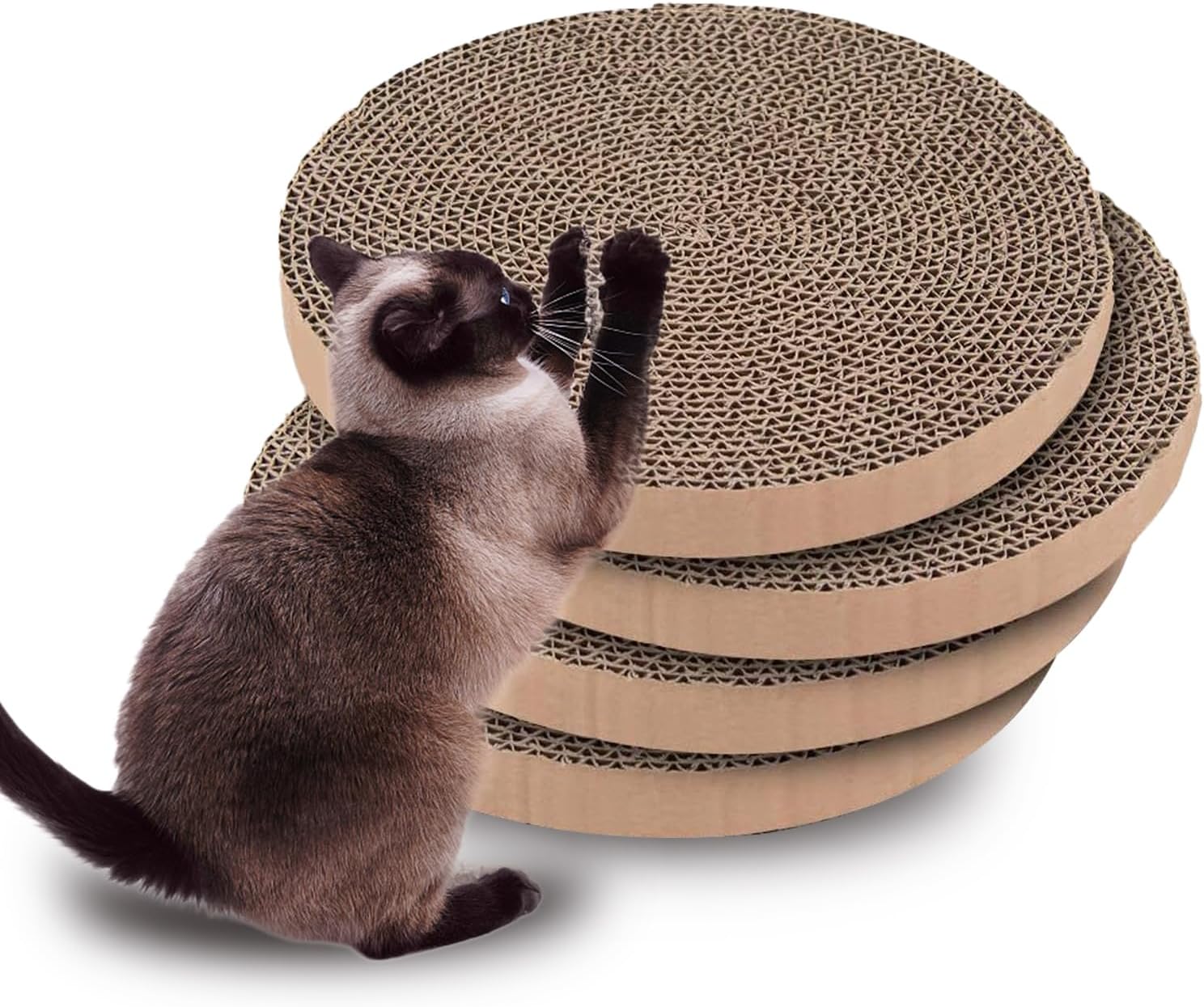 Extra-Large Round Cat Scratcher Bed with Ball Track – 3-in-1 Circular Cardboard Scratching Pad with Feather Toys – Interactive Cat Toy Round Track for Large Breeds Like Maine Coons (Orange)