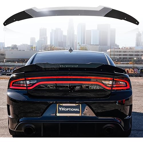 2 Pcs for 2015-2023 Dodge Charger SRT Hellcat Scat Pack Wicker Bill Rear Spoiler, V2 Style Glossy Black 2 Layer Add On Trunk Spoiler Top Wing Dodge Charger Mods Accessories (Gloss Black)