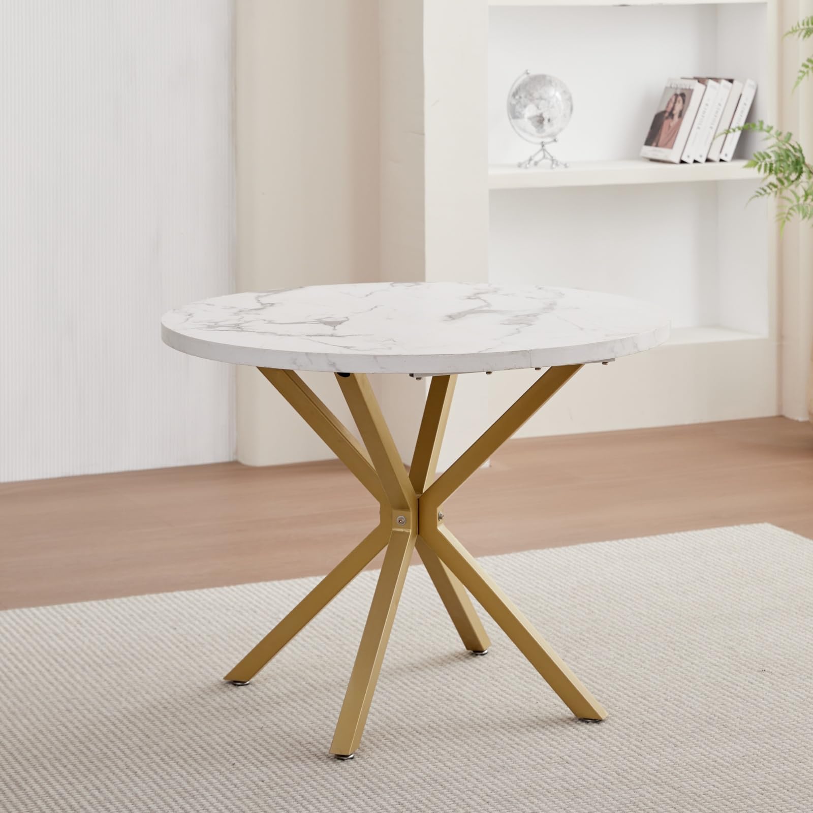 GrandCA HOME Conjunto de Mesa y Sillas de Comedor, 4 Sillas de Comedor de Terciopelo Holandés Gris y una Mesa de Comedor Redonda de 100 cm, Ideal para la Cocina y el Salón (Mármol Blanco 1)