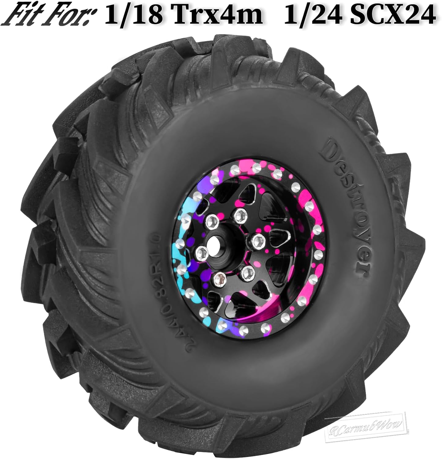 1.0 Beadlock Wheel Tires Set for 1/24 1/18 RC Crawler Car SCX24 TRX4M,1.0 Beadlock Wheels and Tires Alloy rc Wheel Rims Super Soft Sticky Tires,Rainbow
