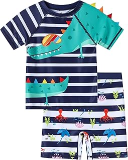 Ewbob Boys One Piece Swimsuit Short Sleeves Rash Guard Zipper Bathing Suits Swim Shirts for Kids Sun Protection Beachwear