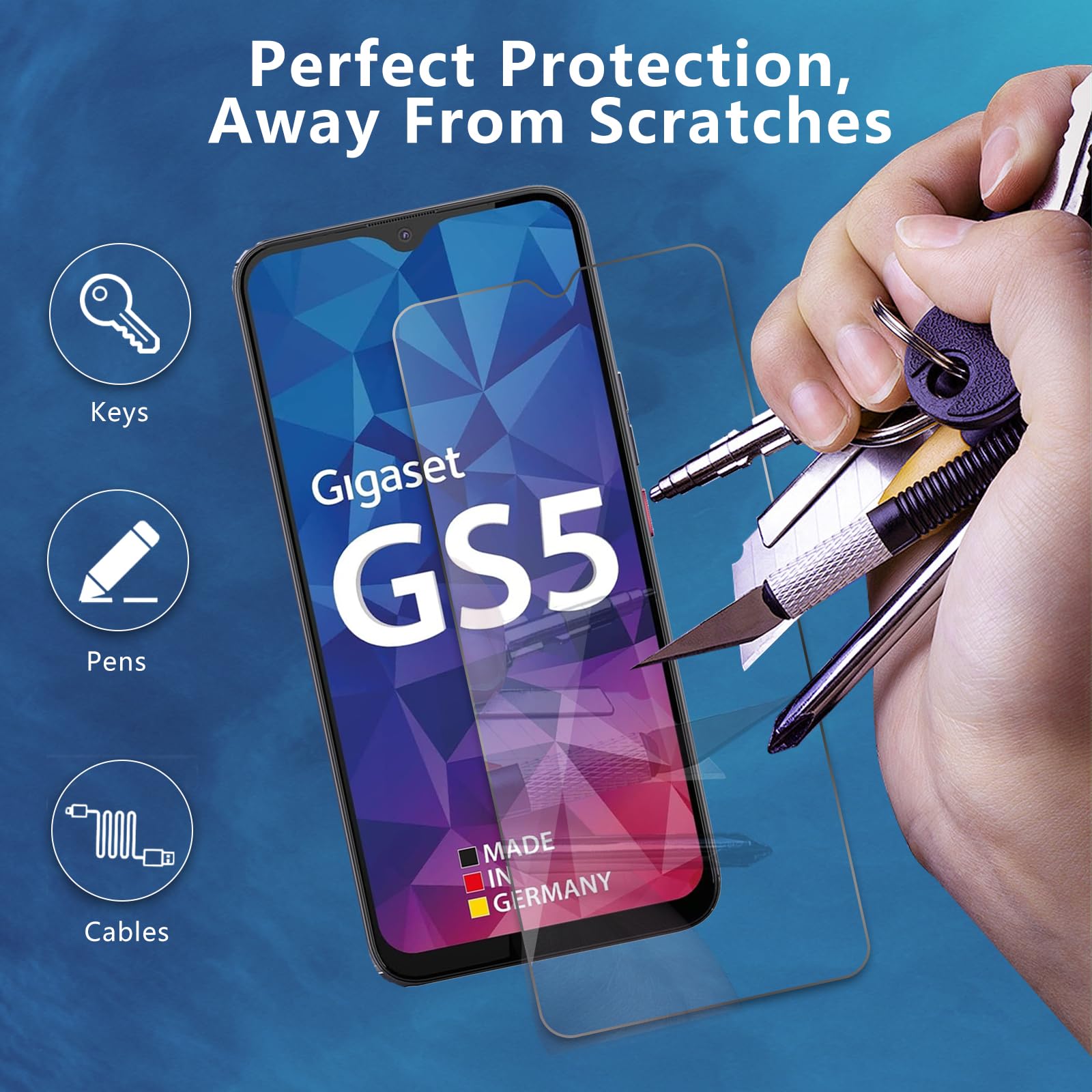 QULLOO Pellicola In Vetro Temperato Per Gigaset GS5 (2 Pezzi), Durezza 9H, Anti Graffio E Anti Impronte, Trasparente