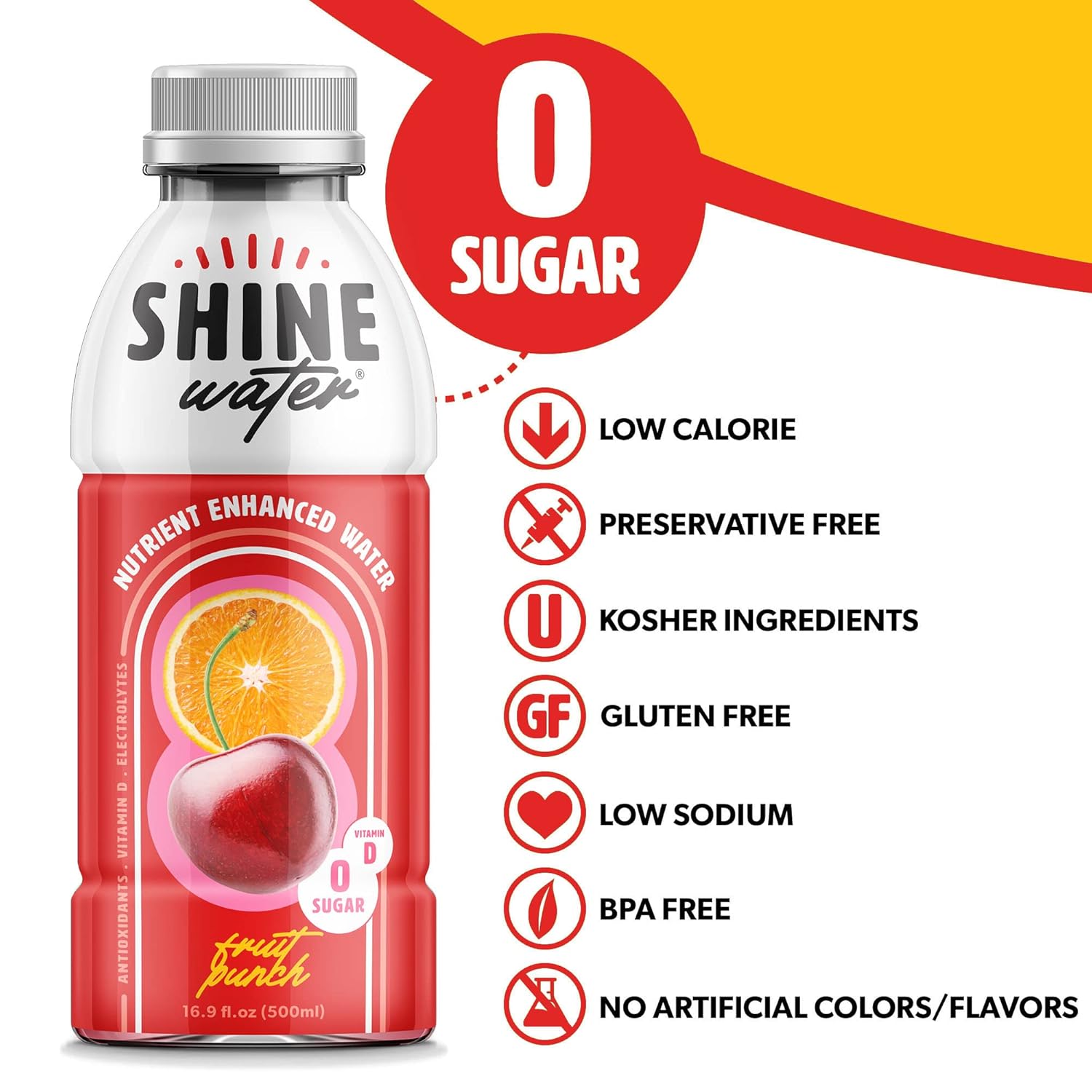 ShineWater Fruit Punch - Pack of 12 (16.9 Fl Oz Each) - Naturally Flavored Electrolyte Water with Vitamin D, Powerful Hydration and Plant-Based Antioxidants, Zero Sugar, Low Calories! : Grocery & Gourmet Food
