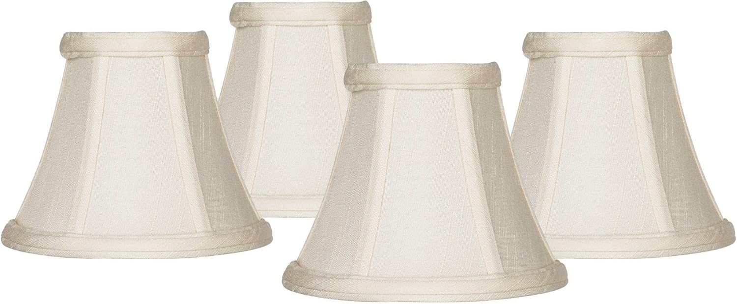 Set of 4 Round Hardback Bell Lamp Shades Evaline Cream Small 3" Top x 6" Bottom x 5" High Candelabra Clip-On Fitting - Imperial Shade