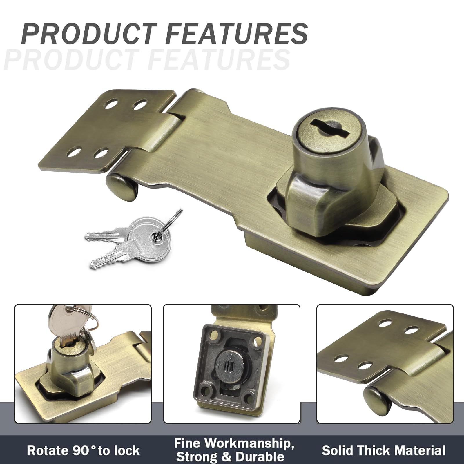 Kyuionty 2Pcs Keyed Hasp Locks 4 Inch Twist Knob Keyed Locking Hasp Kyuionty 2Pcs Keyed Hasp Locks 4 Inch Twist Knob Keyed Locking Hasp