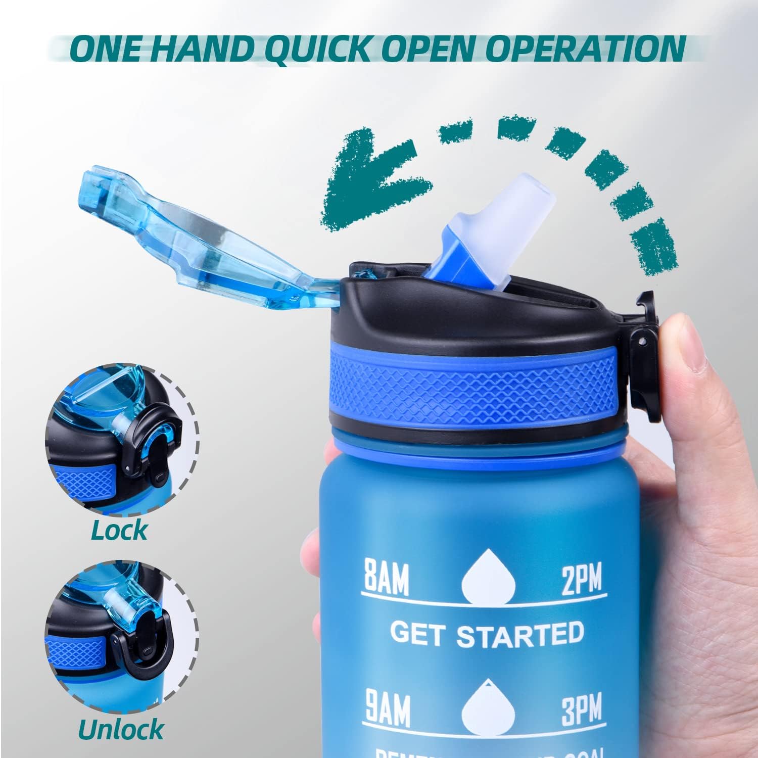 Lychico Sports Water Bottle 1L with Straw, BPA Free Tritan Non-Toxic Plastic, Leakproof & Flip Lid Ideal for Sports Gym - Image 4