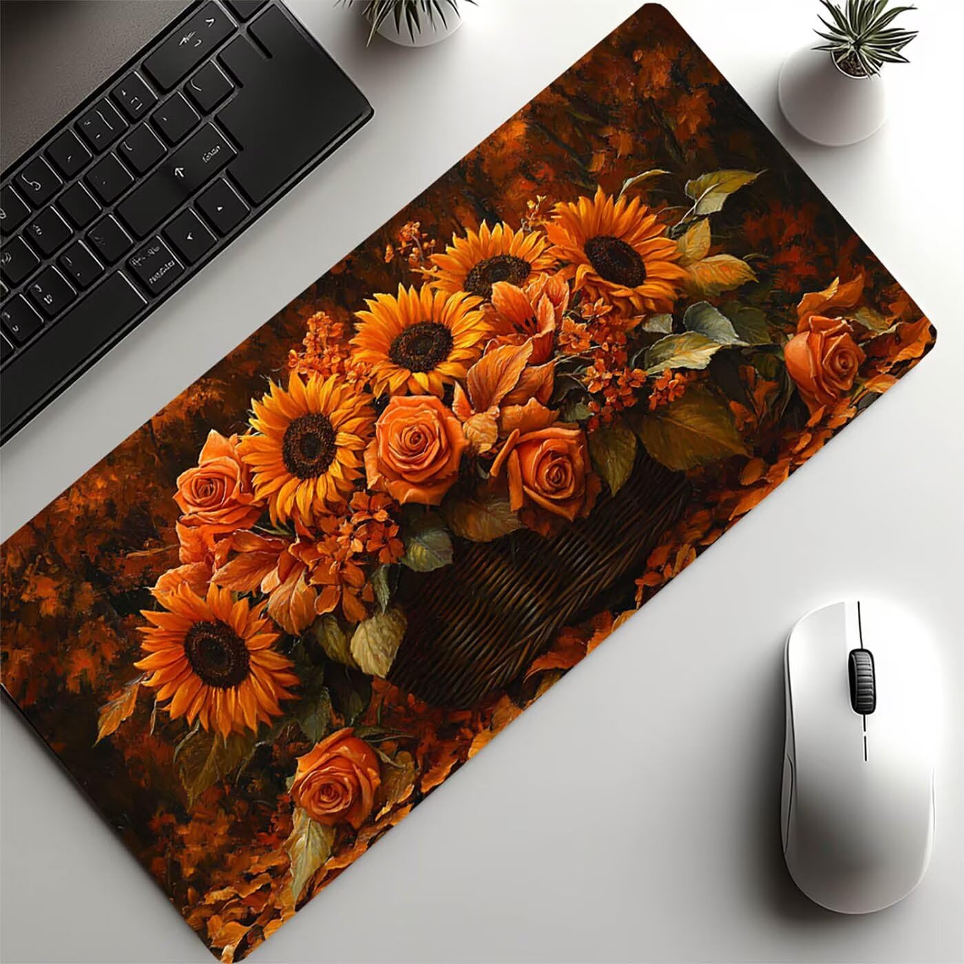 Podkładka pod mysz, słonecznik, gamingowa podkładka pod mysz, XXL, 1000 x 500 x 3 mm, wodoszczelna, jako podkładka na biurko, pod laptopa, klawiaturę gamingową, bezprzewodowa, kwiat, akcesoria biurowe