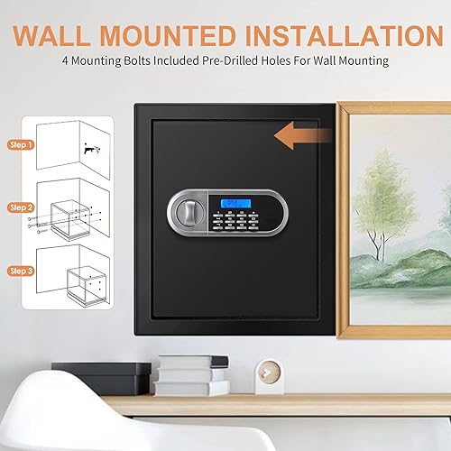 Miniatura 8 de Caja fuerte ignífuga para dinero caja fuerte para el hogar resistente al fuego impermeable con teclado digital y estante extraíble caja de seguridad