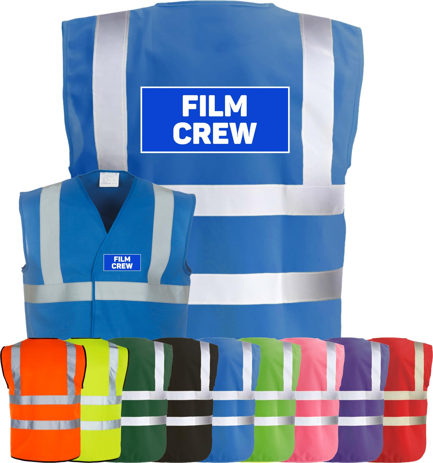 Corporate Togs FILM CREW Printed Hi-Vis Safety Waistcoat, High Visibility Safety Vest with 2 Band & Brace Reflective Strips, Fully EN471 Health & Safety Compliant | Safety Apparel