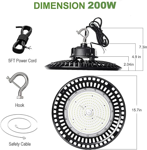Miniatura 5 de 480V 200W UFO LED Alta Bahía Luz 600W MHHPSHID Equiv. 0-10V Dim 32000lm 5000K IP65 Bahía alta para almacén Taller Gimnasio Estadio Fábrica