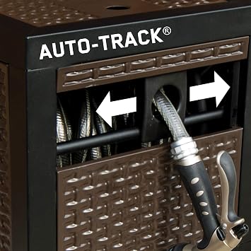 AMES NeverLeak Hose Reel Cabinet Box, 100 Ft. Capacity, Decorative with Wicker Look, Auto Track Rewinding, Black Metal