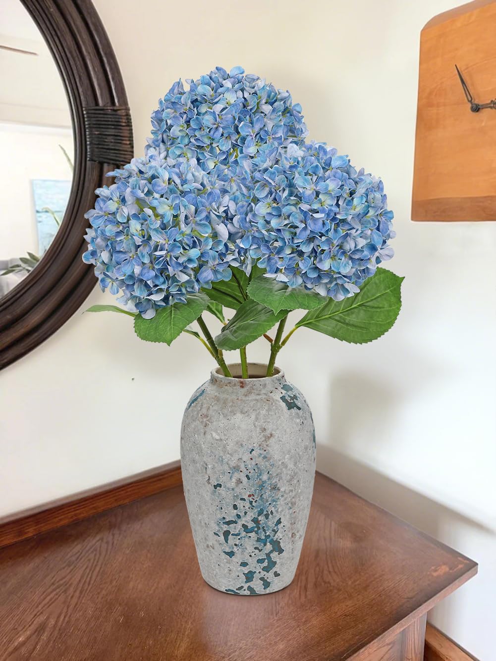 26" Artificial Hydrangea Flower with 6.6" Large Bloom, Realistic Gradient Silk Flowers, Faux Hydrangeas for Home Wedding Centerpiece Decor, Big Petal Fake Floral Arrangement, Indoor Outdoor Display - Image 2