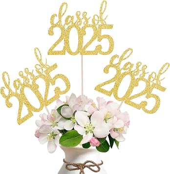 ALISSAR 12 Pack Pre-assembled Double Sided Class of 2025 Graduation Party Centerpiece Sticks, Centerpiece Table Decorations for 2025 Graduation Party Decoration Supplies gold