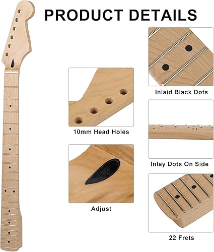Miniatura 2 de Guitarra cuello 22 trastes arce diapasón guitarra cuello guitarra DIY piezas reemplazo para estilo ST