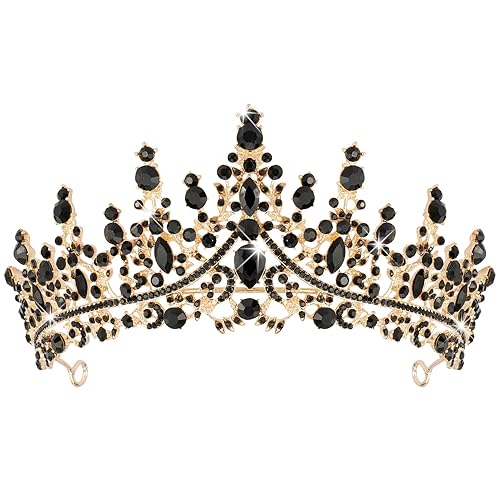 COCIDE Tiara y corona de bronce para mujer, corona de reina de cristal barroco, tiara vintage con diamantes de imitación para niña, novia, boda,