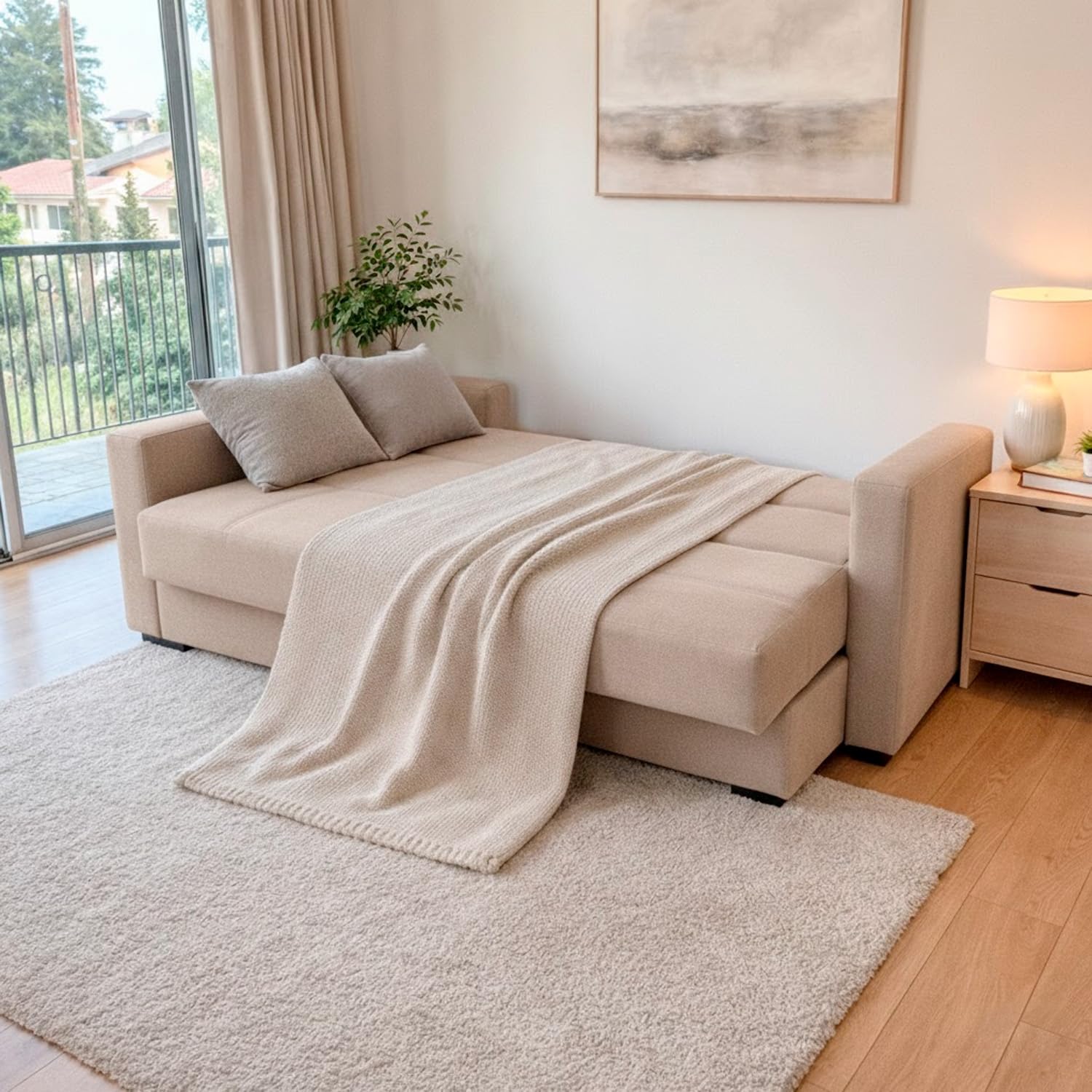 Arreditaly Divano Letto 3 Posti Con Contenitore Moderno Salvaspazio Con Meccanismo Click-Clack E Imbottitura A Molle Design Moderno Ideale Per Soggiorno Salotto Ufficio (Beige, 3)