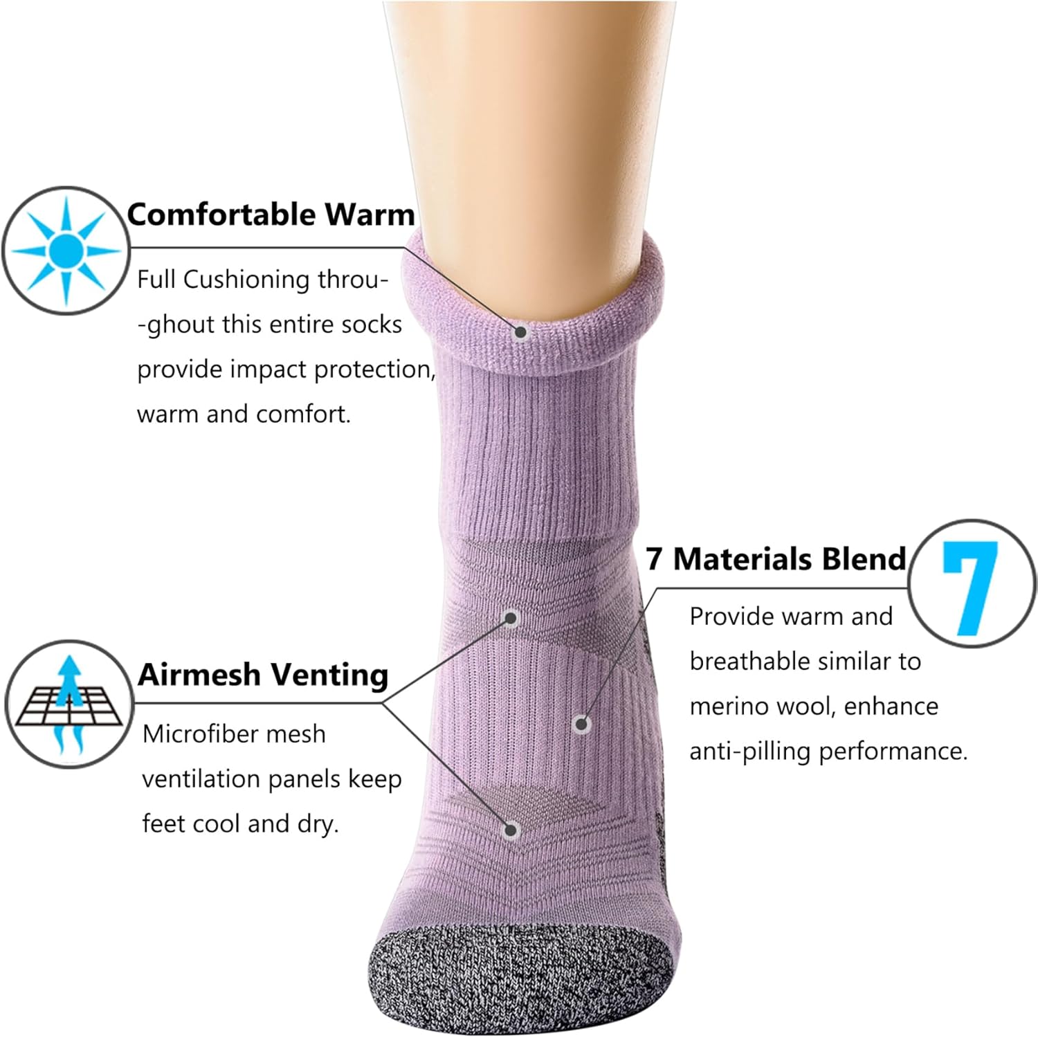 CWVLC Crew Hiking Socks, Cushion, Moisture Wicking, Arch Compression Boot Socks - Image 5